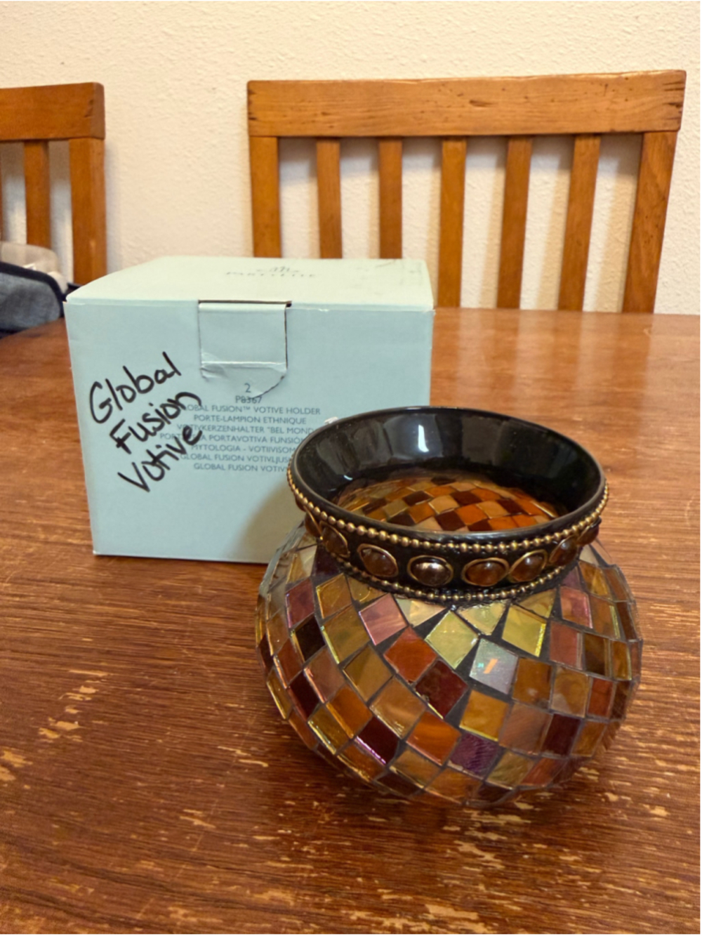 PartyLite Global Fusion P8367 Mosaic Glass Votive Candle Holder Retired Boxed